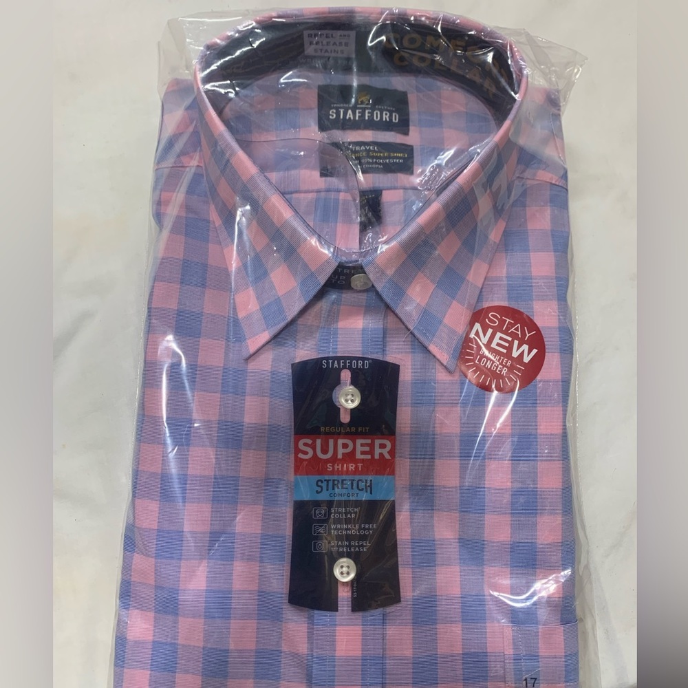 Stafford long sleet dress shirts Blue Pink Plum